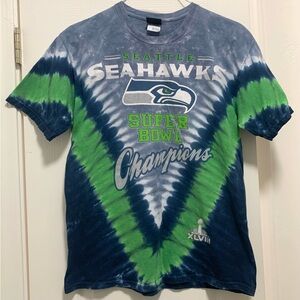 Seattle Seahawks Super Bowl XLVIII 48 Champions Tie-Dye NFL T-Shirt Large